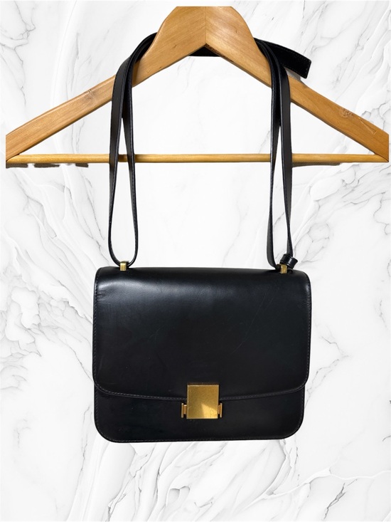 Quince Handbags - Quince Italian Leather Box Shoulder Bag in black structured gold-tone hardware